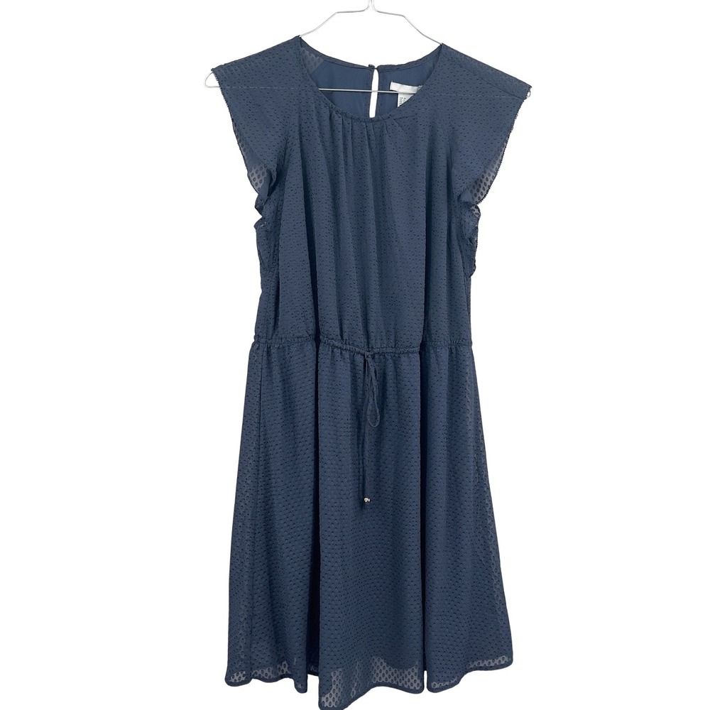 H&M Womens Swiss Dot Flutter Sleeve Dress Navy Drawstring Graduation Size 6